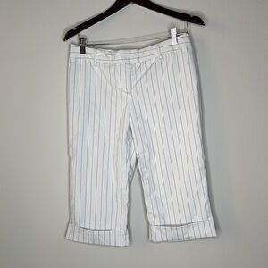 Express Cuffed Straight Leg Capri Editor Pant in Metallic Pinstripe Size 6